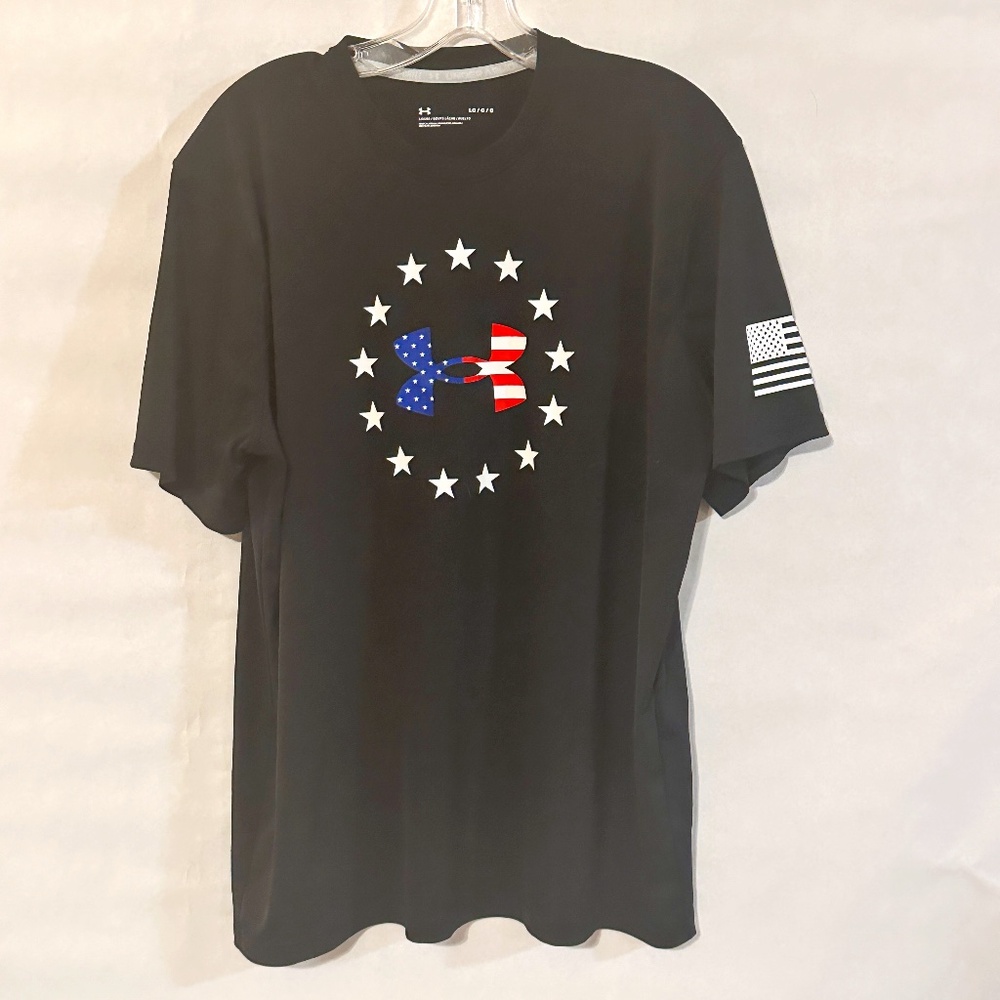 Under Armour Patriotic American USA Stars Stripes Black Yoga Activewear T Shirt
